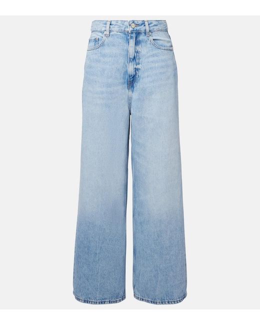 Ganni Blue Mid-Rise Wide-Leg Jeans