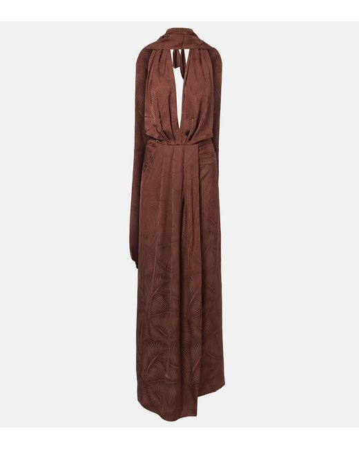 Johanna Ortiz Brown Halterneck Jacquard Maxi Dress