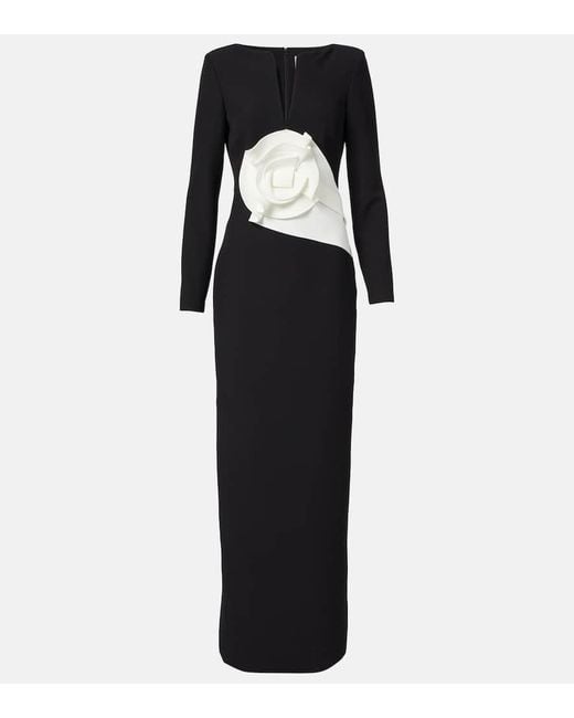 Roland Mouret Black Floral-Applique Crepe Gown