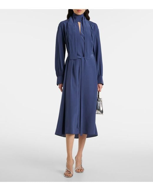 Robe Midi Bolero En Crepe De Soie Joseph en coloris Blue