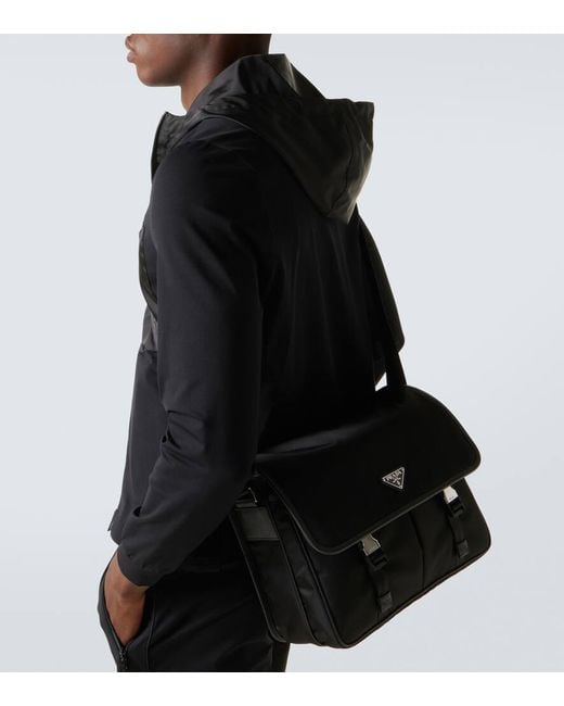 Prada Black Re-Nylon Leather-Trimmed Messenger Bag for men