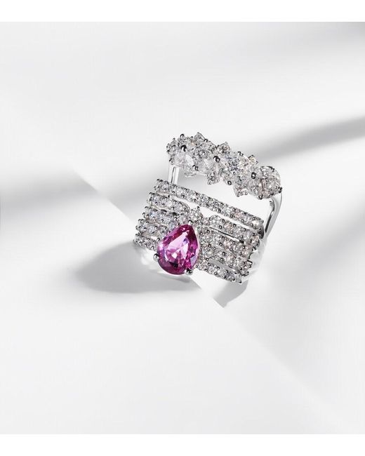 YEPREM White Reign Supreme 18Kt Ring With Diamonds And Sapphire