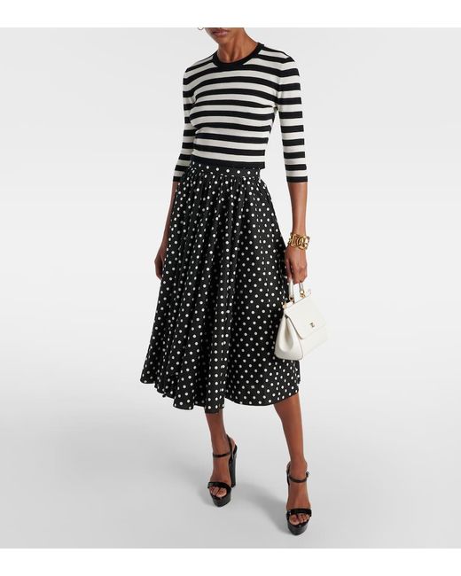 Dolce & Gabbana Black Longuette-Tellerrock Aus Baumwolle Punkteprint