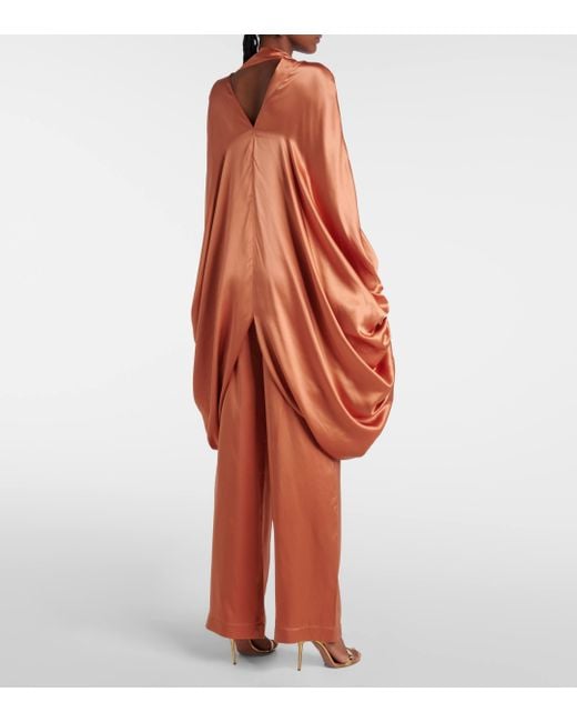 ‎Taller Marmo Orange Azores Draped Silk Satin Minidress