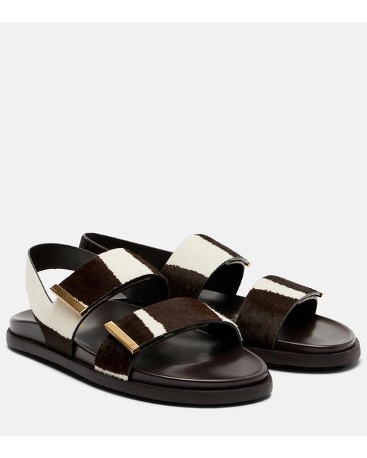 Tod's Black Printed Calf Hair Sandals