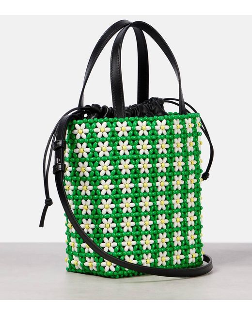 Loewe Green Paula's Ibiza Mini Beaded Tote Bag