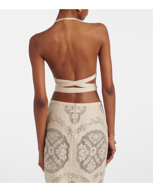 Valentino White Open-Back Cotton-Blend Crop Top