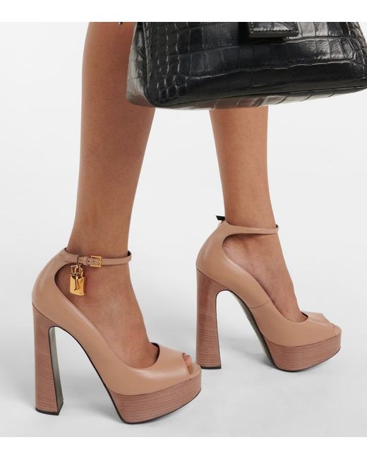 Tom Ford Natural Padlock Platform Leather Sandals