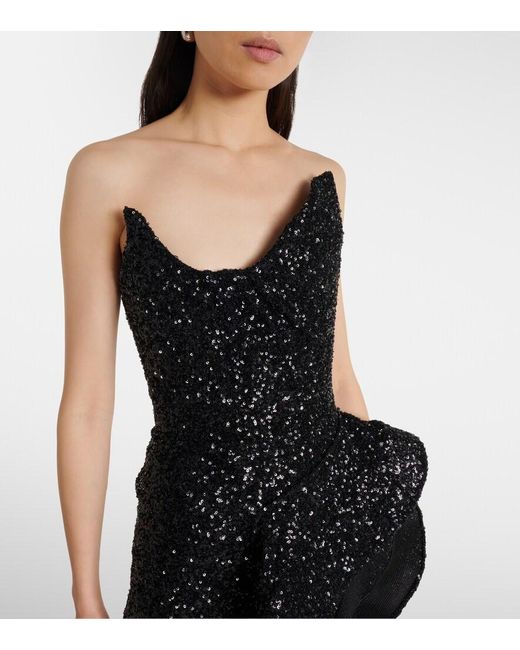 Maticevski Black Thistle Wave Ruffled Sequined Gown