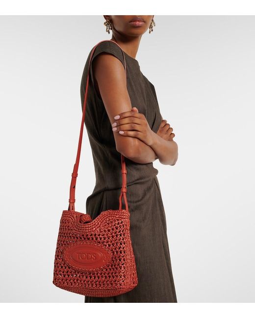 Tod's Red Ebl Small Woven Tote Bag