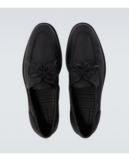 John Lobb Black Foil Leather Boat Shoes for men