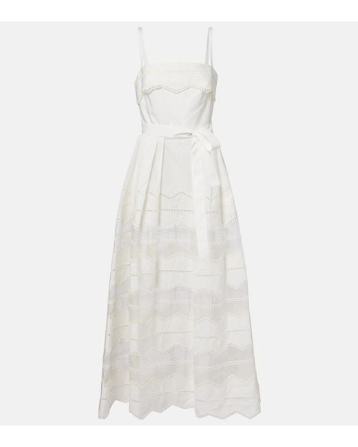 Elie Saab White Belted Organza-Trimmed Cotton Maxi Dress