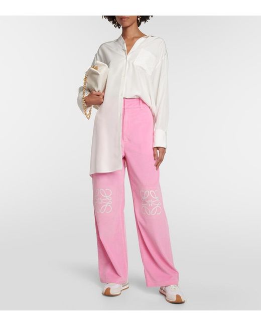 Loewe Anagram Corduroy Wide-leg Pants in Pink | Lyst