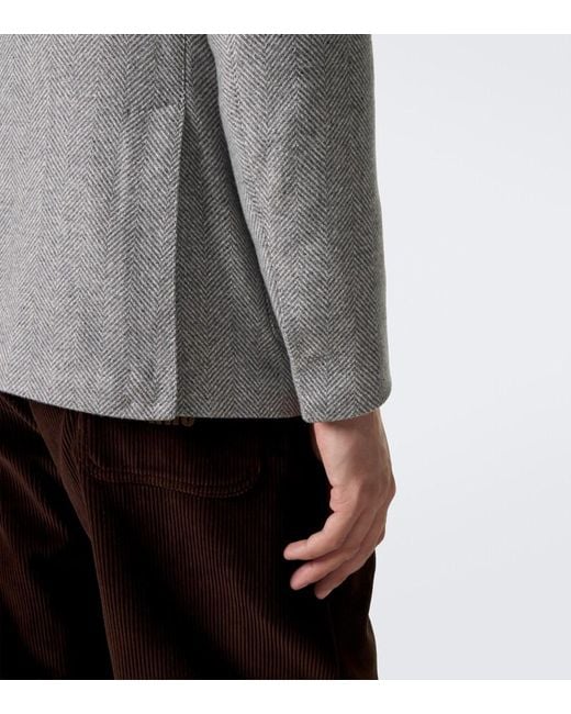 Eleventy Gray Herringbone Cashmere And Silk Blazer for men