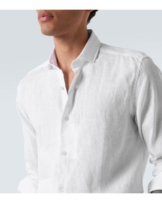 Frescobol Carioca White Antonio Long-Sleeved Linen Shirt for men