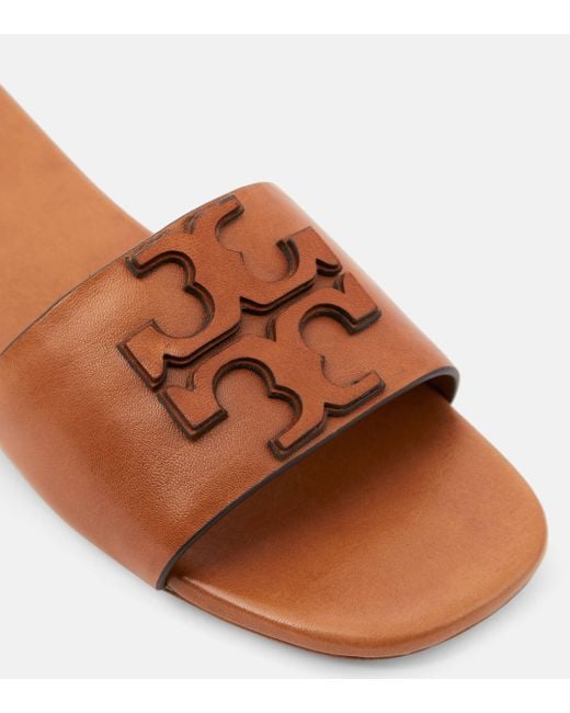 Tory Burch Brown Ines Logo Leather Sandals