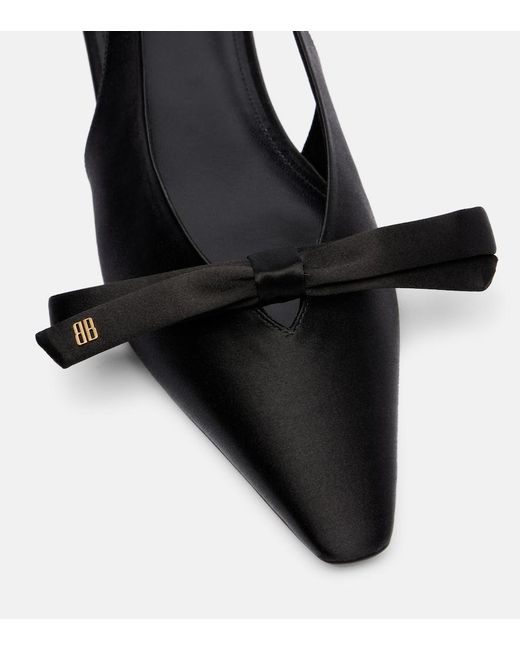 Balenciaga Black Nano Bb Satin Slingback Flats