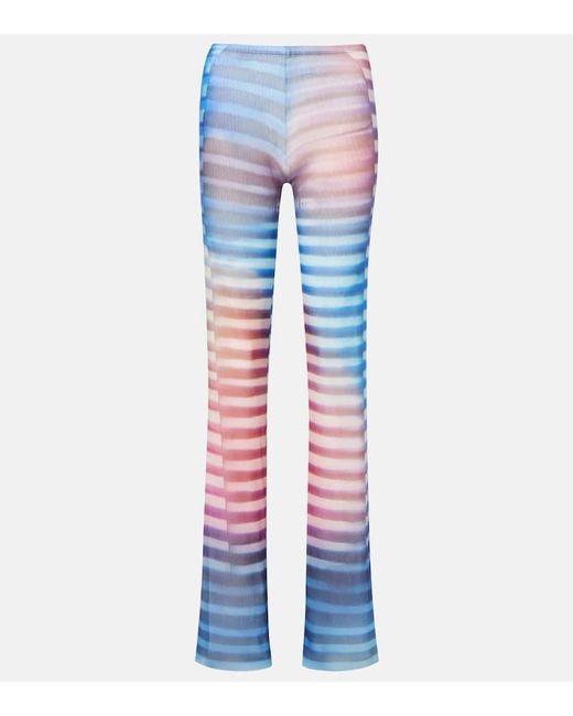 Jean Paul Gaultier Blue Printed Striped Mesh Flared Pants