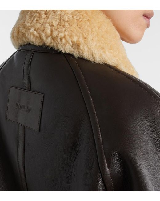 Jacquemus Black Bombardier Shearling-Trimmed Leather Bomber Jacket