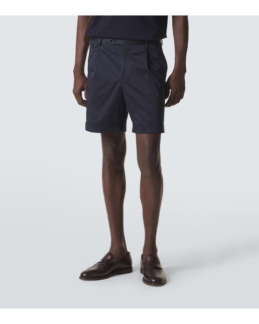 Lardini Blue Pleated Cotton-Blend Bermuda Shorts for men