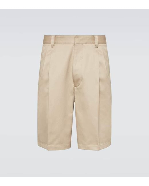 Prada Natural Pleated Cotton Bermuda Shorts for men