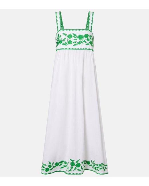 Juliet Dunn White Embroidered Cotton And Linen Midi Dress