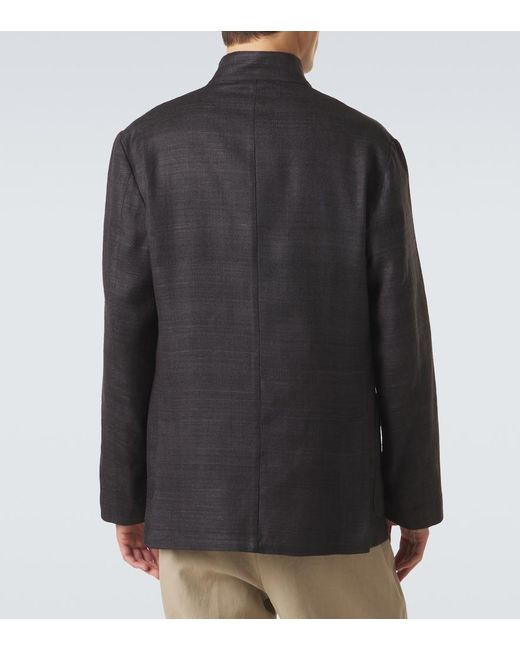 Saman Amel Black Nehru Silk Jacket for men
