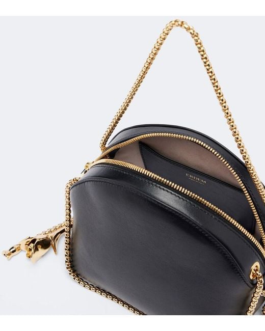 Erdem Black Flora Leather Top-Handle Bag