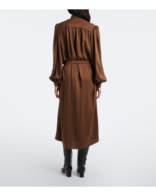 Valentino Brown Belted Chevron Jacquard Silk Midi Dress