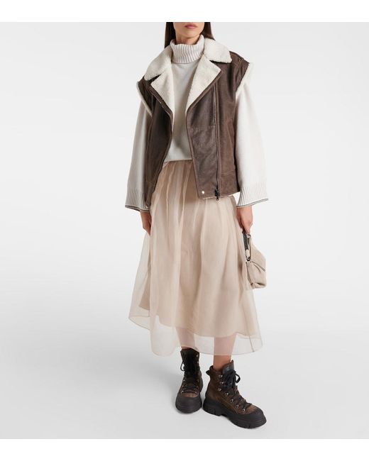 Brunello Cucinelli Brown Shearling-Lined Leather Vest