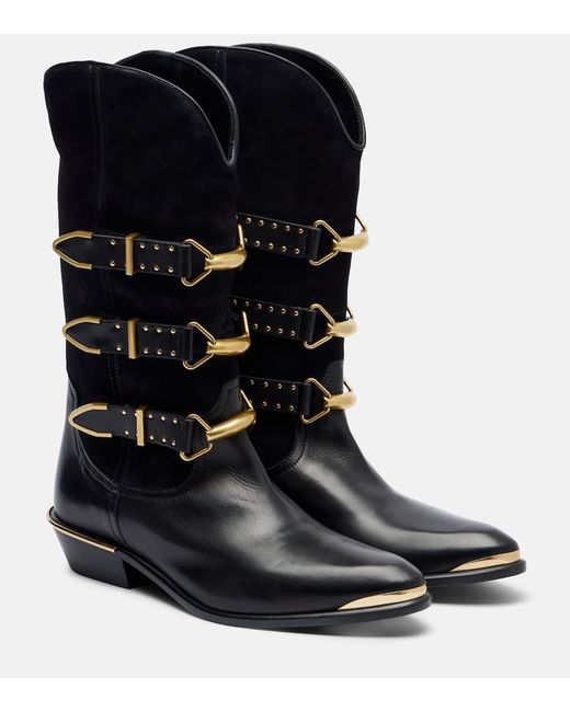 Isabel Marant Black Westernstiefel Mexia Aus Veloursleder Und Leder