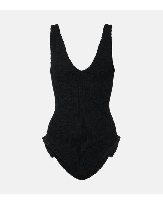 Hunza G Black Lisa Ruffled Swimsuit