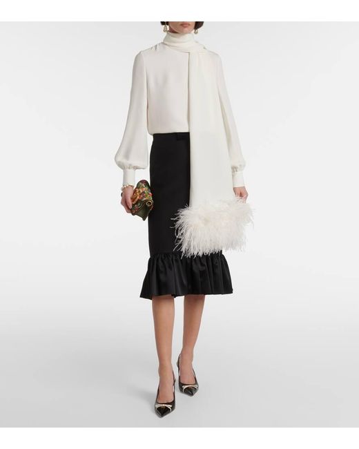 Valentino White Feather-Trimmed Silk Top