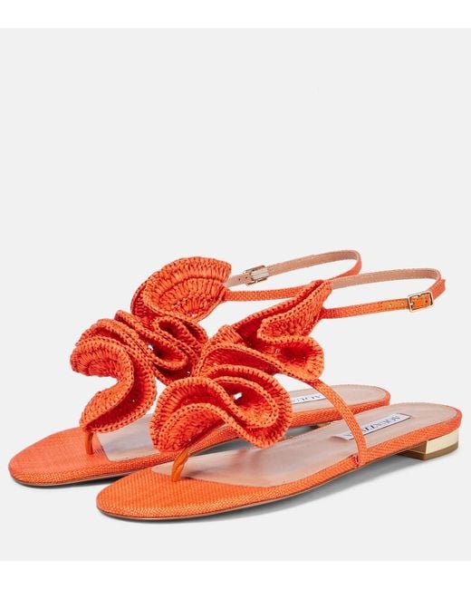 Aquazzura Red Noches Tropicales Raffia Thong Sandals
