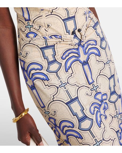 Johanna Ortiz Blue Printed Midi Skirt