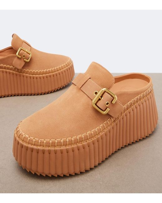 Chloé Brown Nama Leather Platform Mules