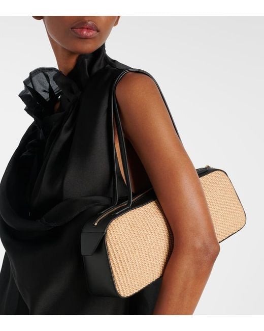 Khaite Natural Simona Leather-Trimmed Raffia Shoulder Bag