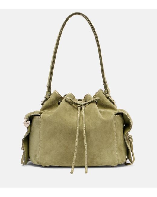 Acne Green Multipocket Mini Suede Bucket Bag