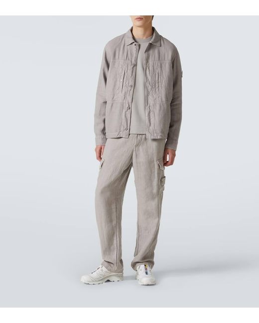 Stone Island Hemdjacke Ghost Compass Aus Leinen in Gray für Herren