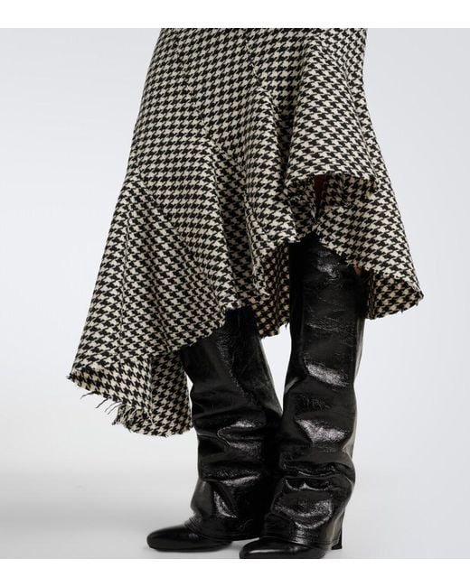 The Attico Gray Ruffled Houndstooth Virgin Wool Midi Skirt
