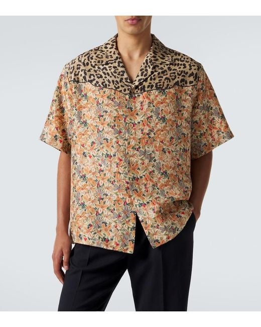 Valentino Natural Printed Silk Bowling Shirt for men