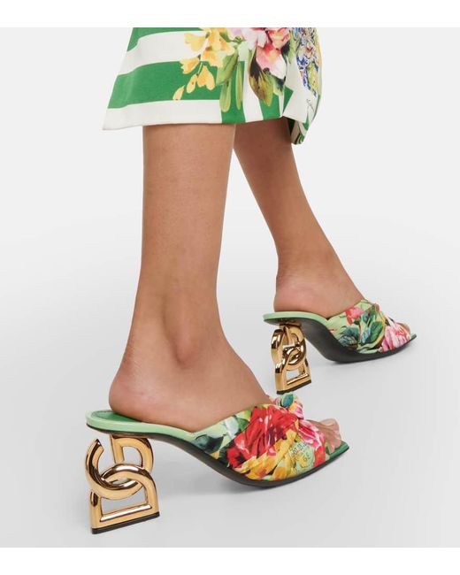 Dolce & Gabbana Green Portofino Printed Mules