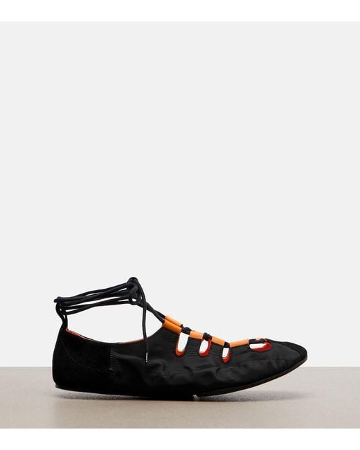 Alaïa Red Suede-Trimmed Lace-Up Ballet Flats