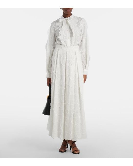 Elie Saab White Embroidered Tie-Neck Blouse