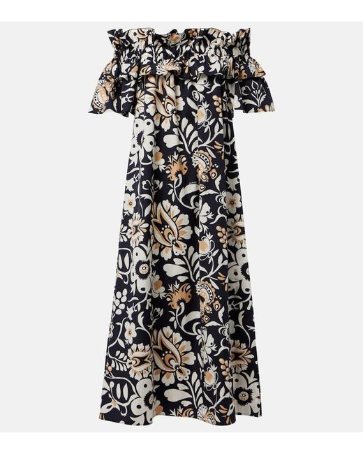 LaDoubleJ Black Breakfast Ruffled Cotton Poplin Midi Dress