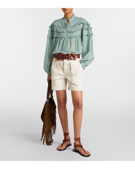 Isabel Marant Green Doana Cotton-Blend Ruffled Blouse