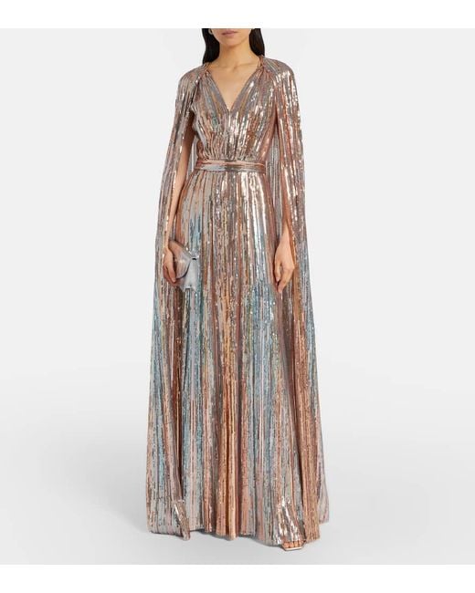 Elie Saab Brown Sequined Caped Gown