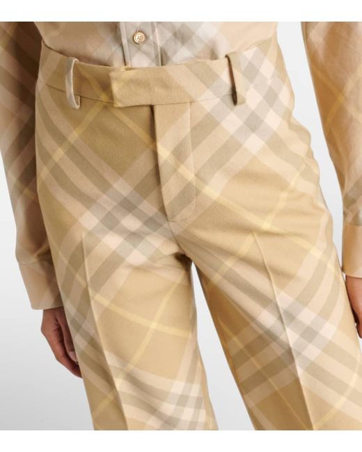 Pantalones anchos de lana con Check Burberry de color Natural