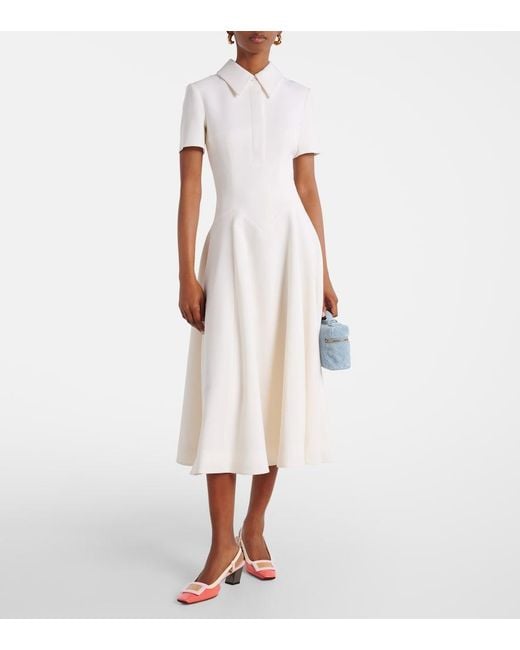 Emilia Wickstead White Jody Pleated Wool Midi Dress