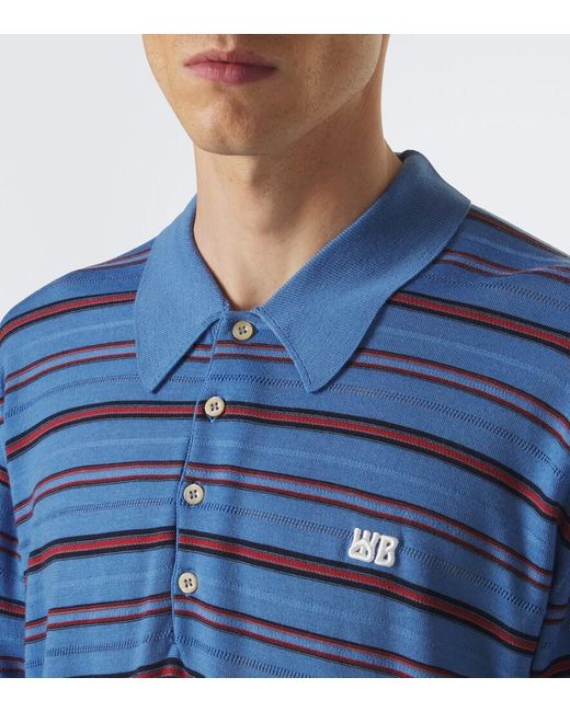 Wales Bonner Blue Beam Striped Wool Polo Sweater for men